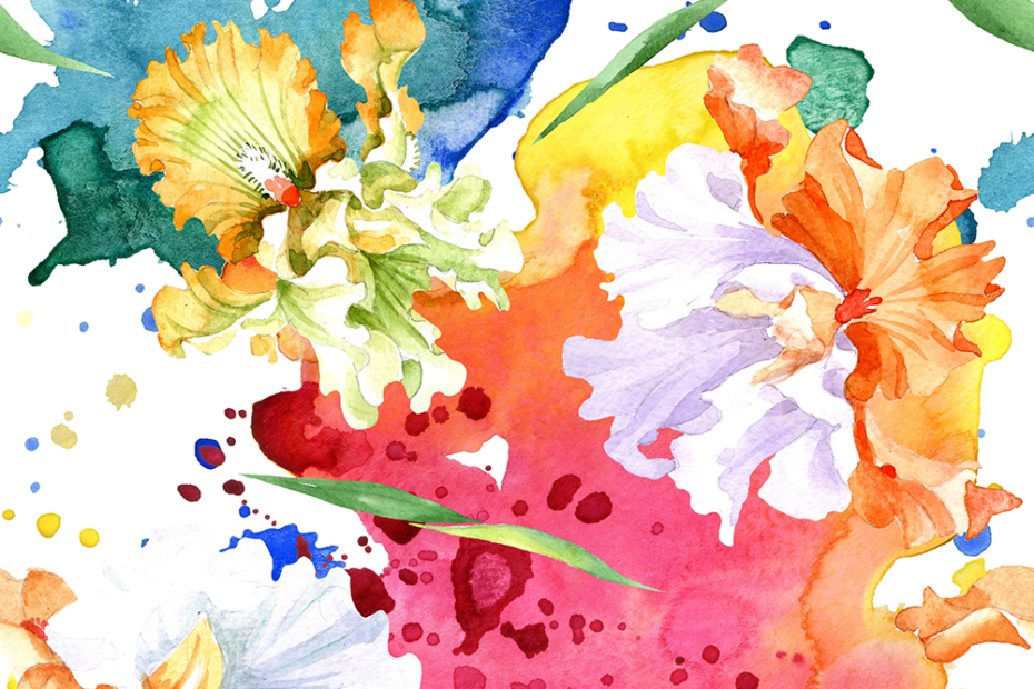 Colorful floral flowers on watercolor